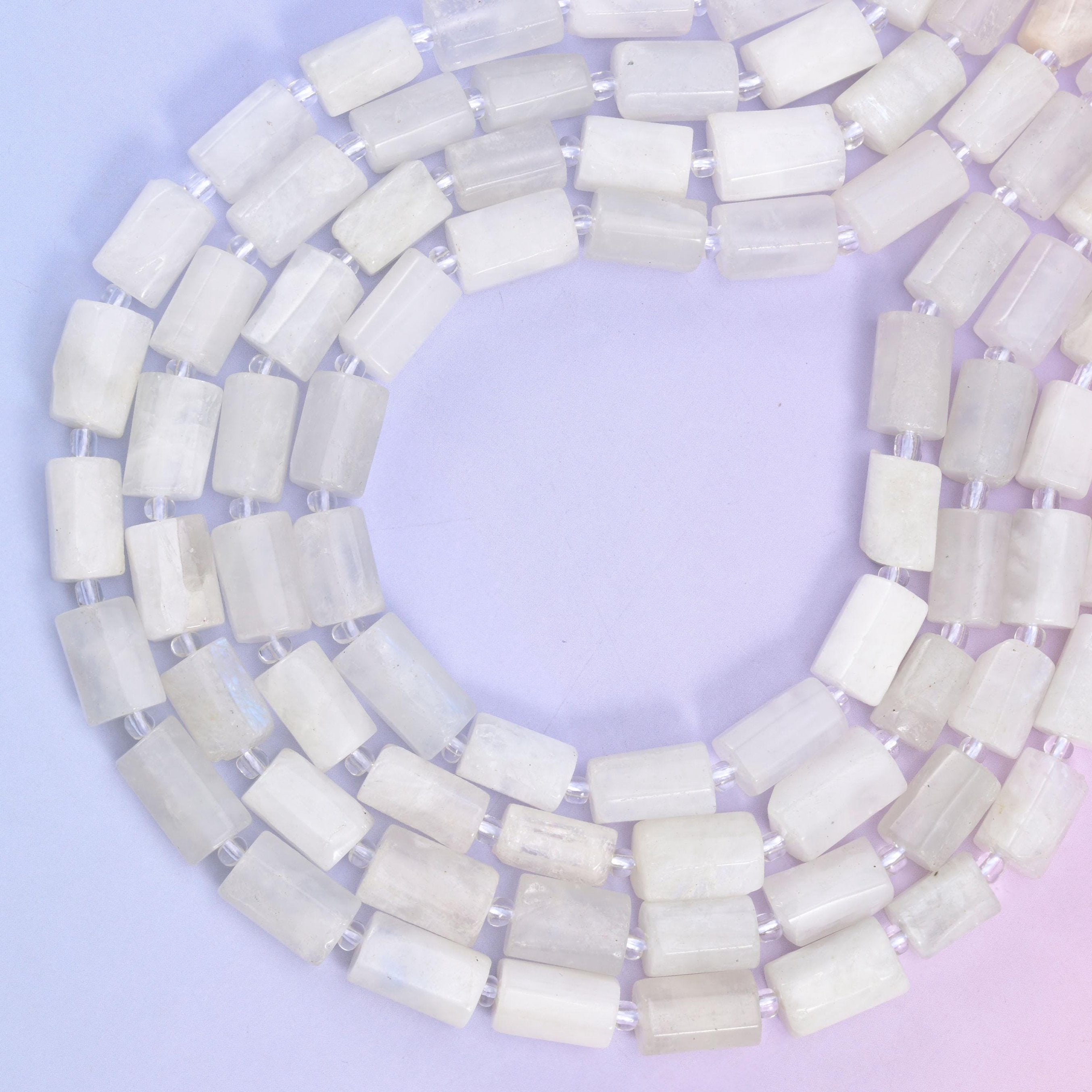 White Moonstone Faceted Tube Beads, approximately 28 beads per strand