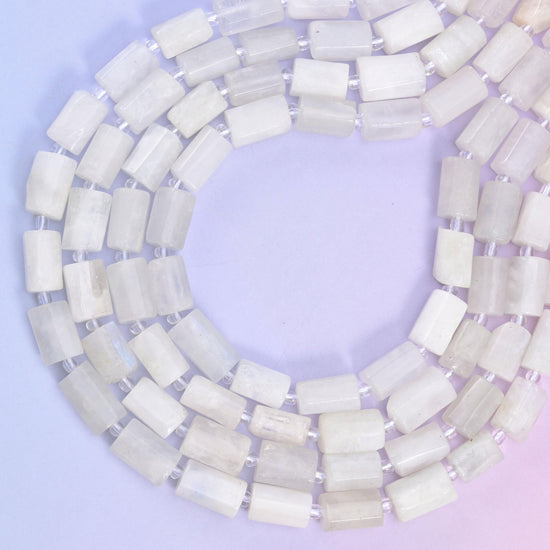 White Moonstone Faceted Tube Beads, approximately 28 beads per strand