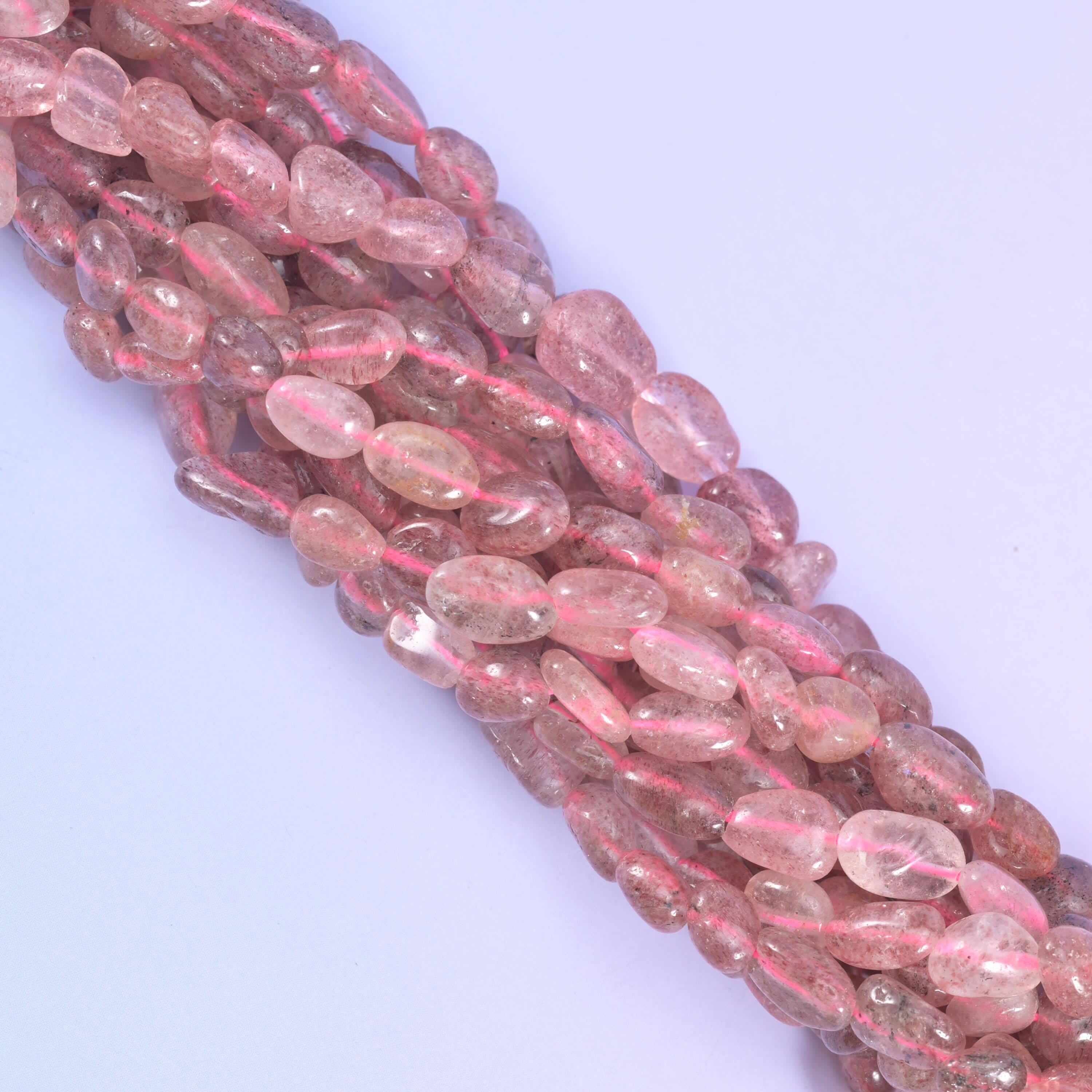 Strawberry Quartz Pebble Nugget Beads, sold per 15 inch strand