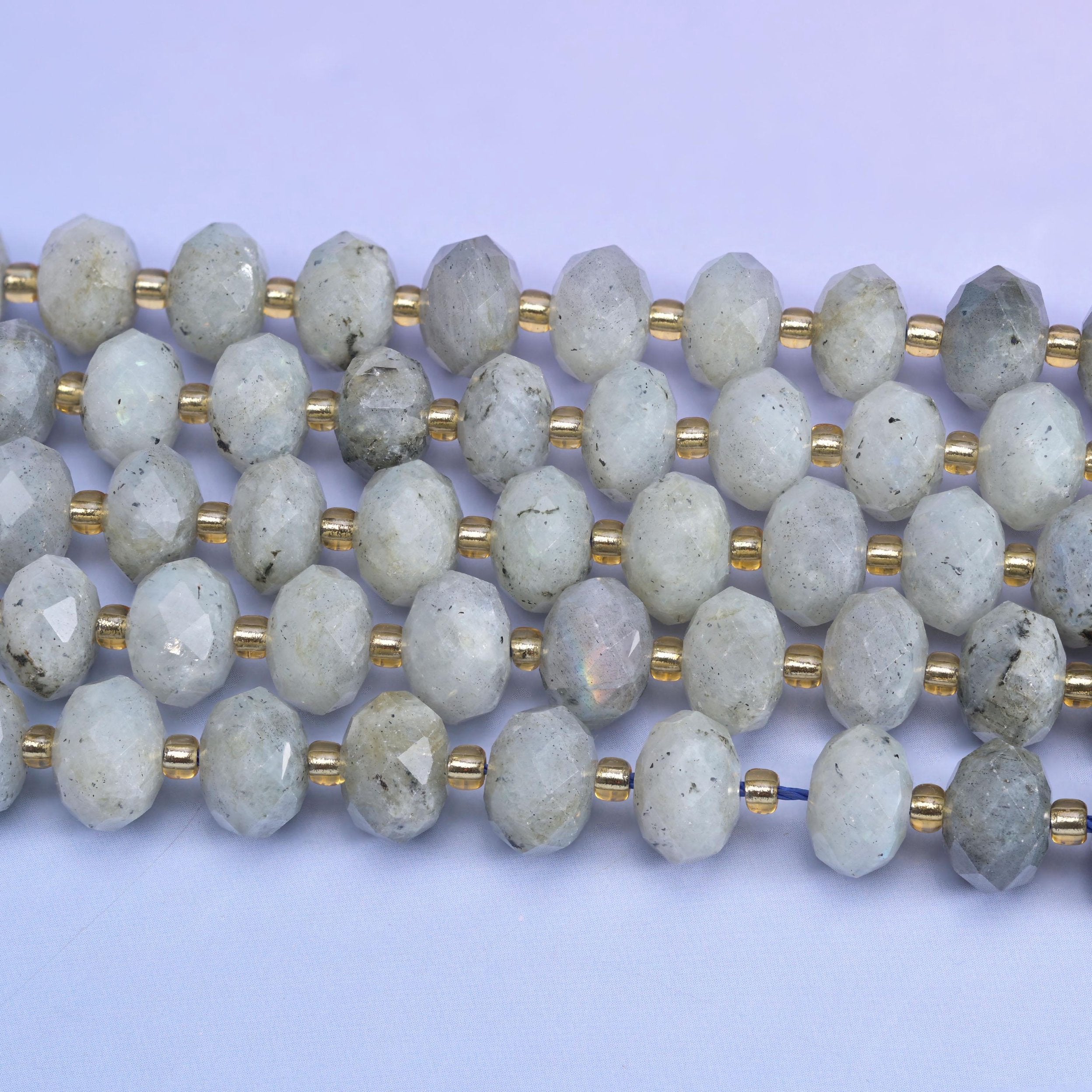 White Labradorite Faceted Rondelle Beads, 15.5 inch strand