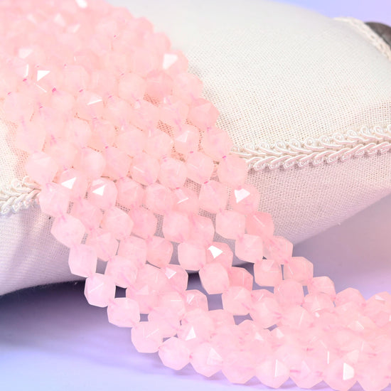 Rose Quartz Faceted Diamond Star Cut Beads for jewelry making