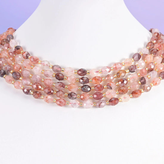 Red Hematoid beads, faceted rice barrel, 6x8mm