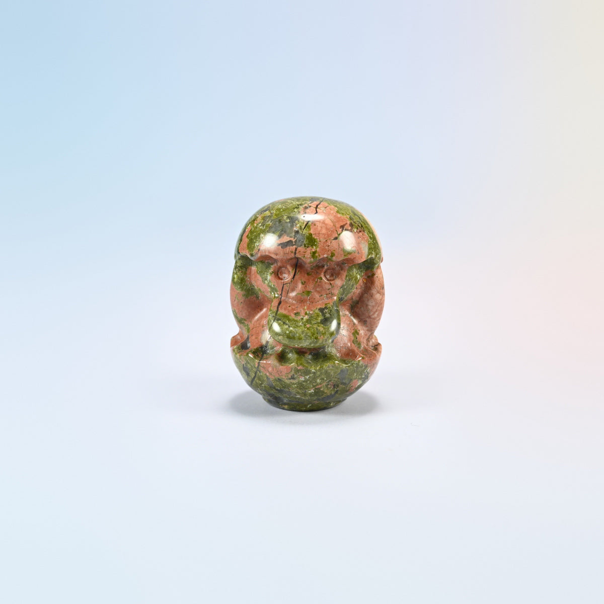 Natural unakite duck egg crystal carving, 2 inch, pink and green