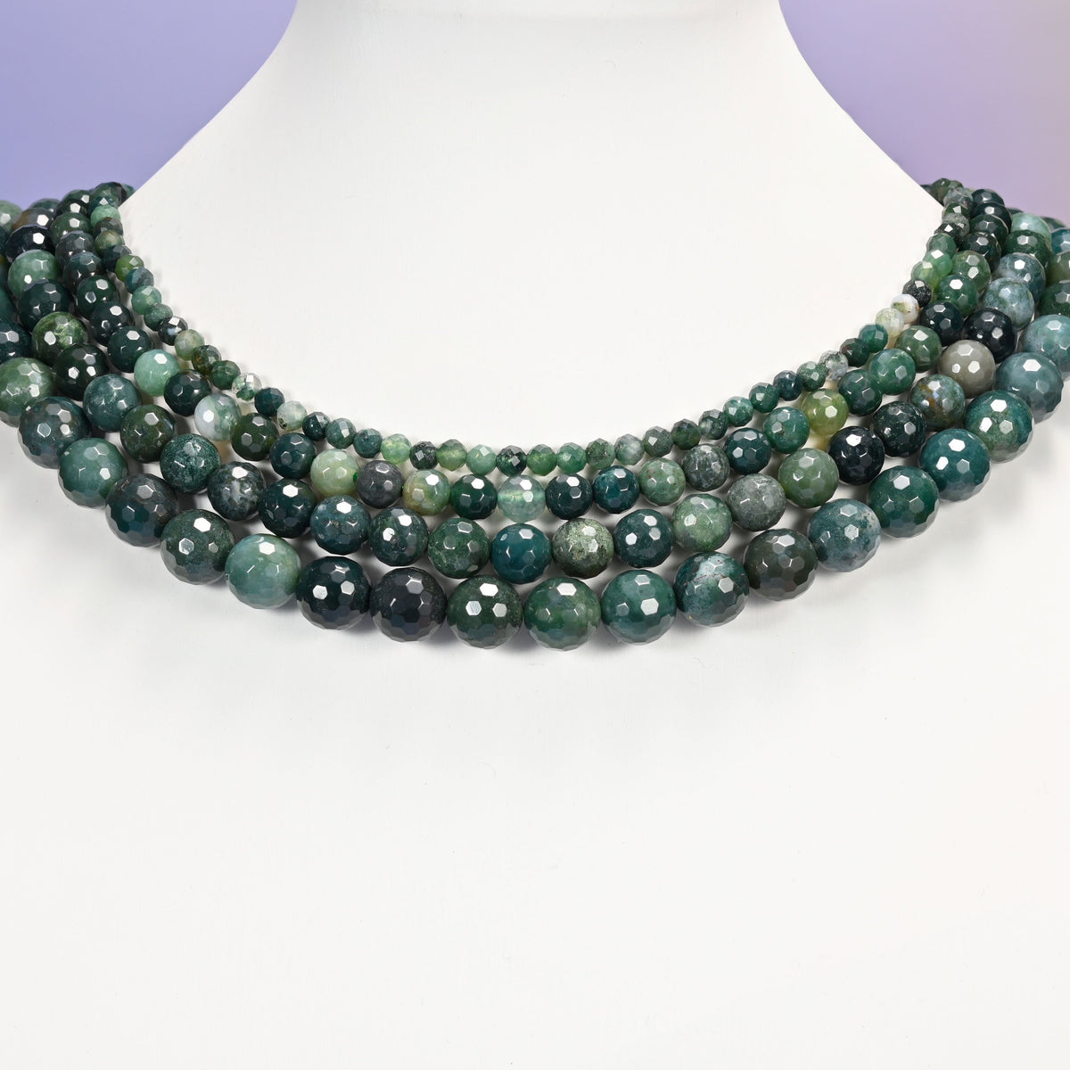Moss Agate Faceted Round Beads 4mm 6mm 8mm 10mm Jewelry Making 15 Inch Strand