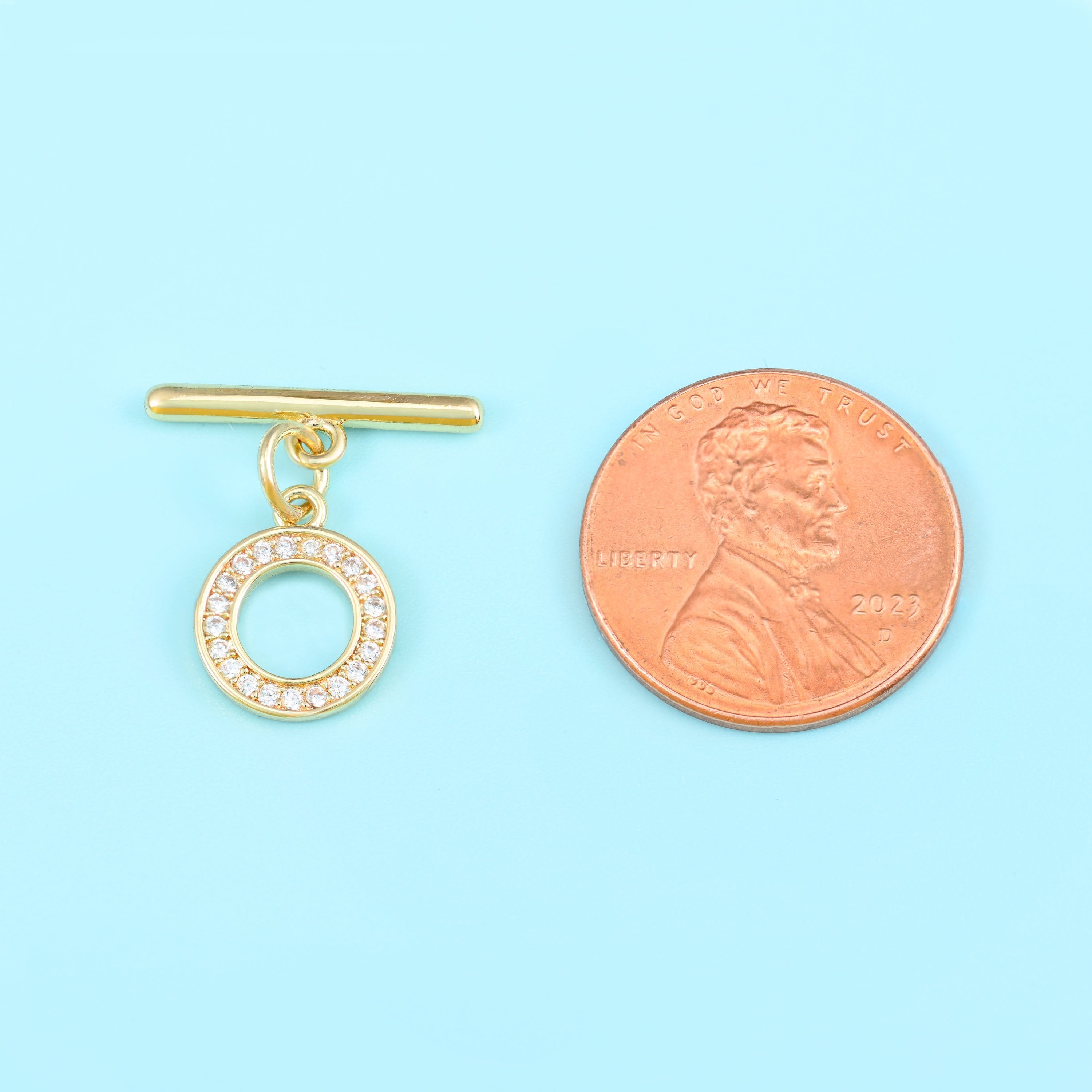 18K gold filled round zircon toggle clasp, lead free and nickel free