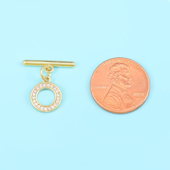 18K gold filled round zircon toggle clasp, lead free and nickel free