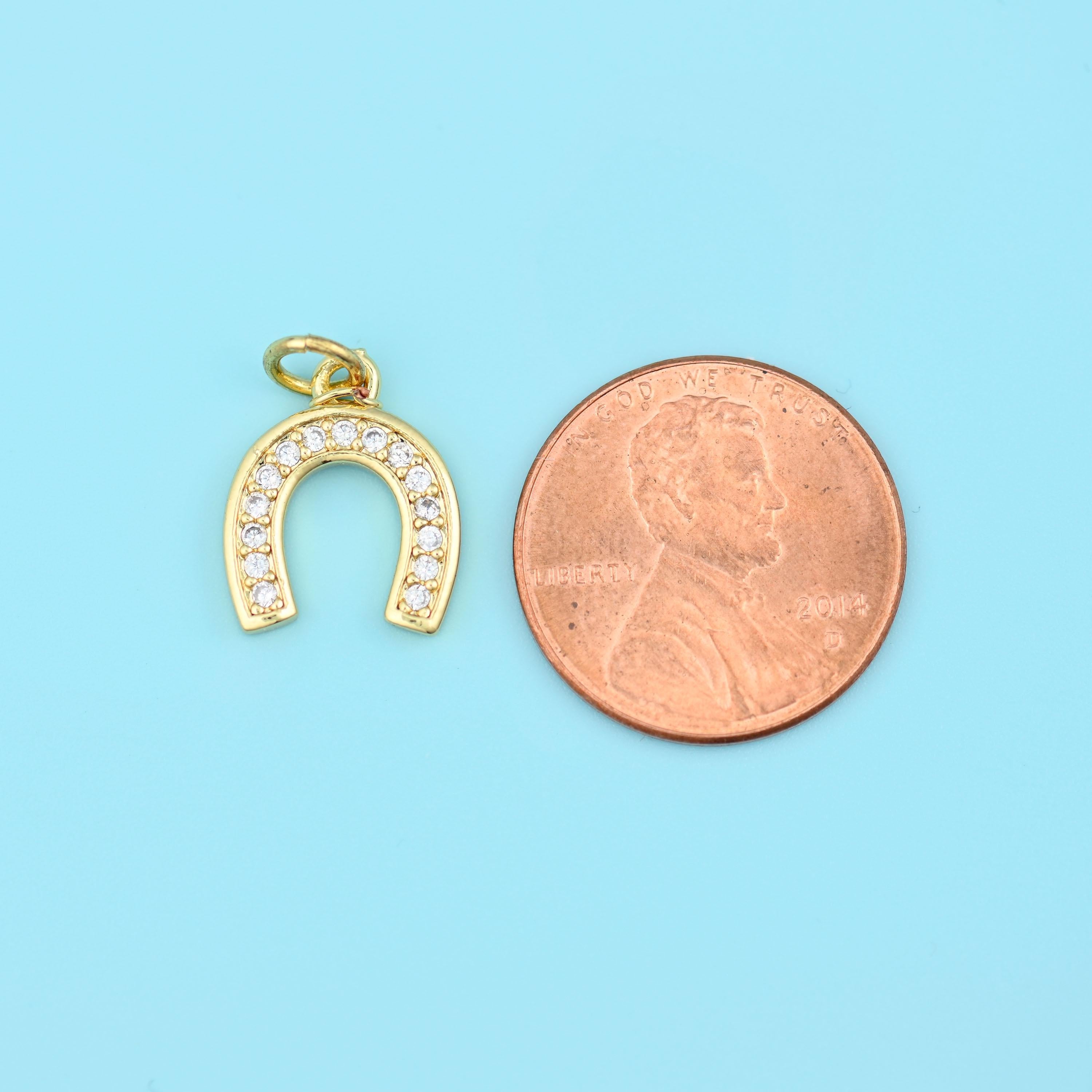 18K Gold Filled Zircon Horseshoe Charm 14x11.47mm, 1 Piece