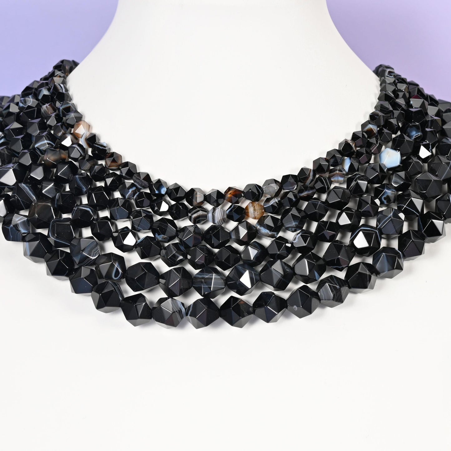 Black Strip Agate beads, faceted diamond star cut, 6mm, 8mm, 10mm