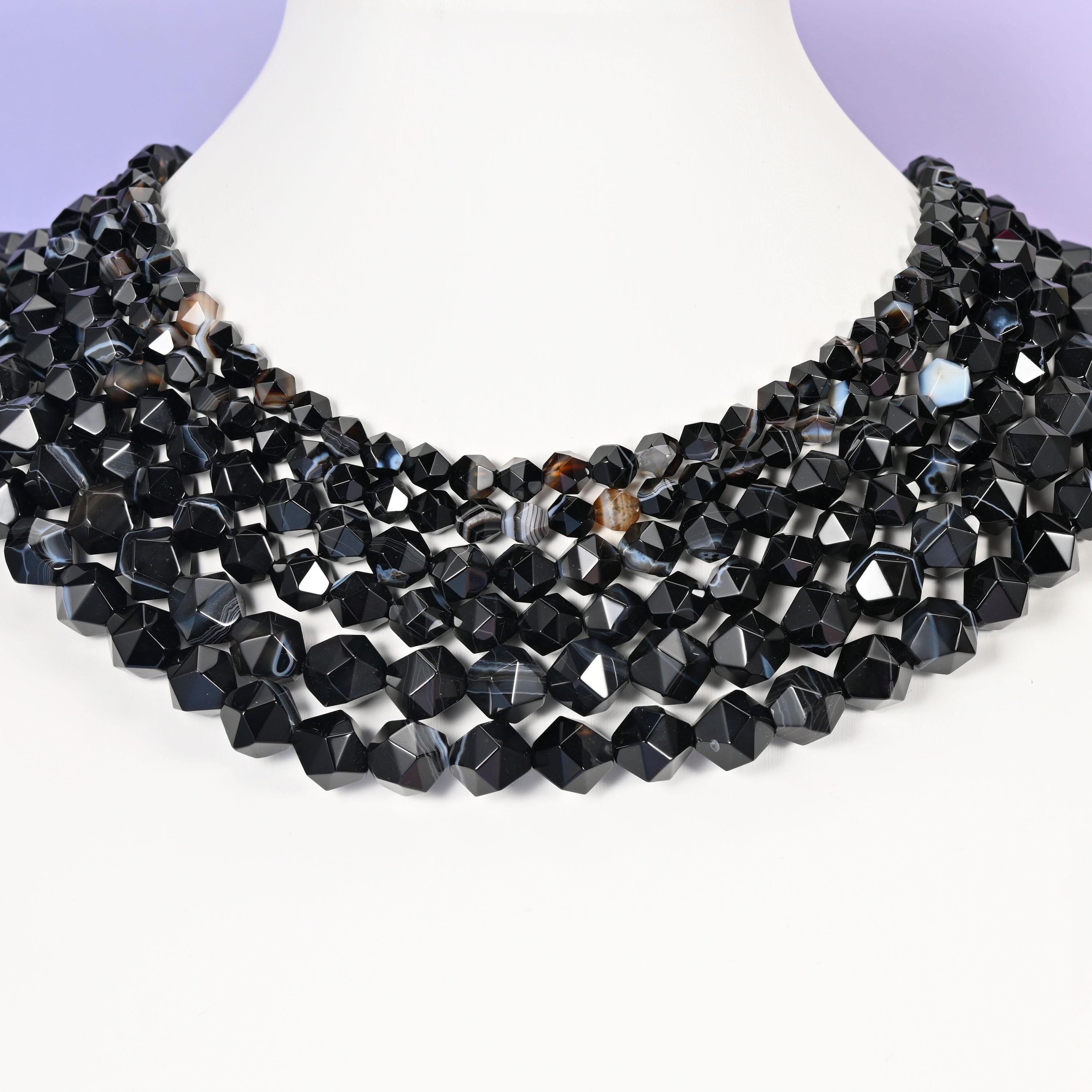 Black Strip Agate beads, faceted diamond star cut, 6mm, 8mm, 10mm