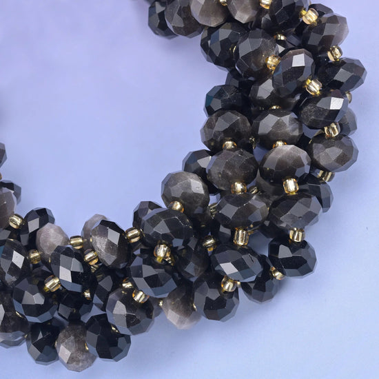 Natural Silver Obsidian faceted rondelle beads for jewelry making