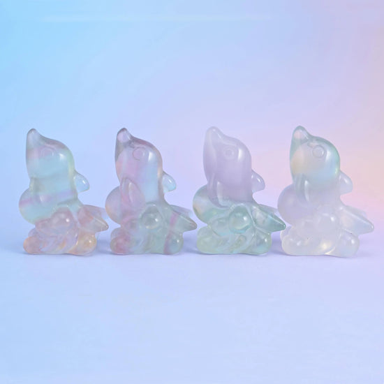 Hand-carved and polished fluorite dolphin figurine