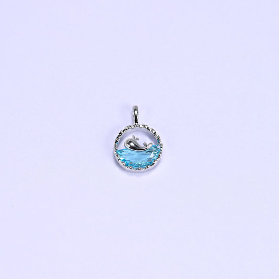 Silver Round Blue Zirconia Whale Charms