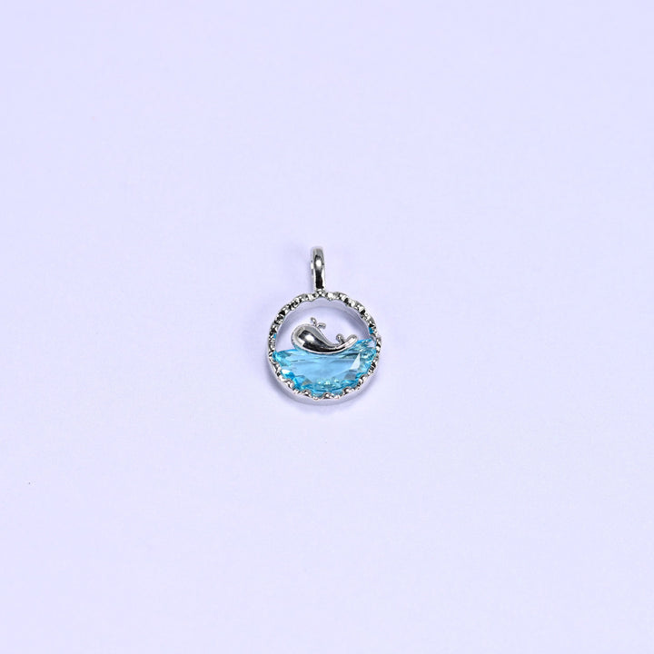 Silver Round Blue Zirconia Whale Charms