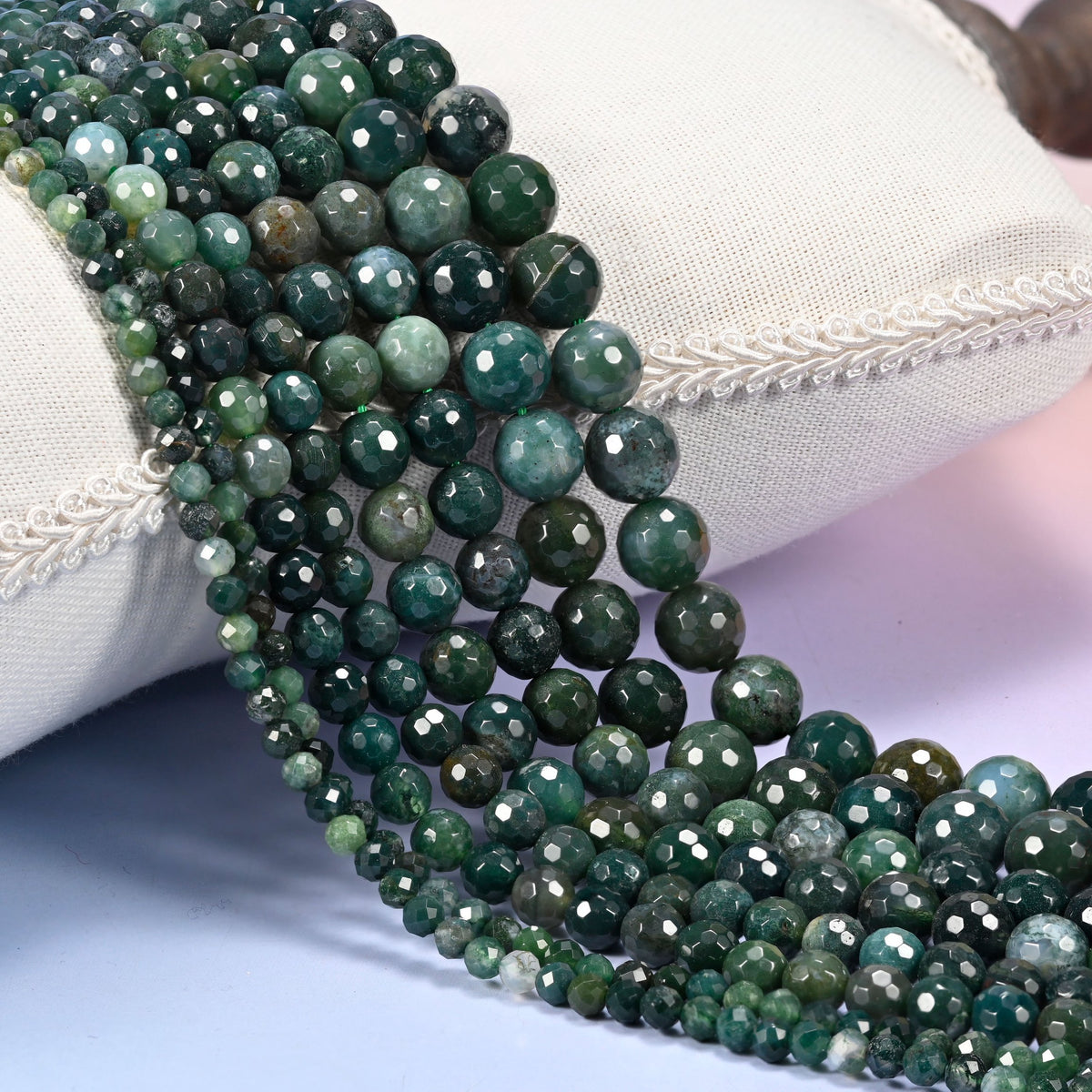 Moss Agate Faceted Round Beads 4mm 6mm 8mm 10mm Jewelry Making 15 Inch Strand