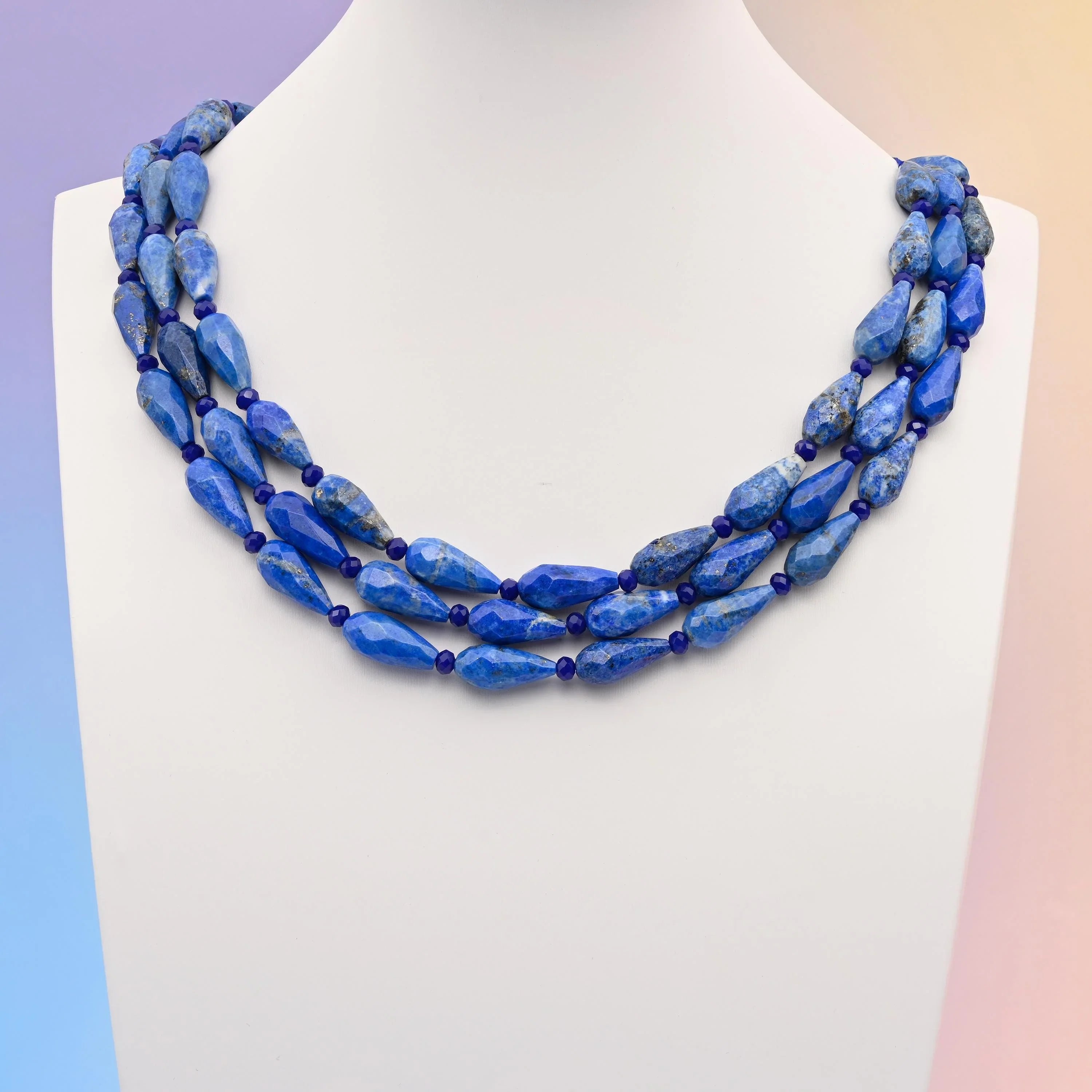 Lapis beads, faceted teardrop, 16x8mm