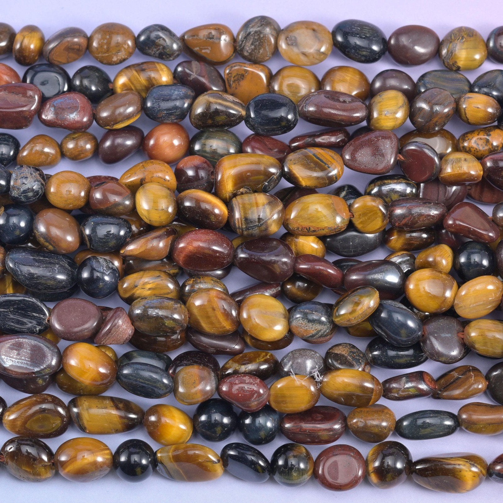 Tricolor Tiger Eye Pebble Nugget Beads 6-8mm 8-12mm Jewelry Making 15.5" Strand
