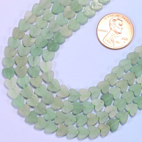 Flat heart cut green aventurine beads