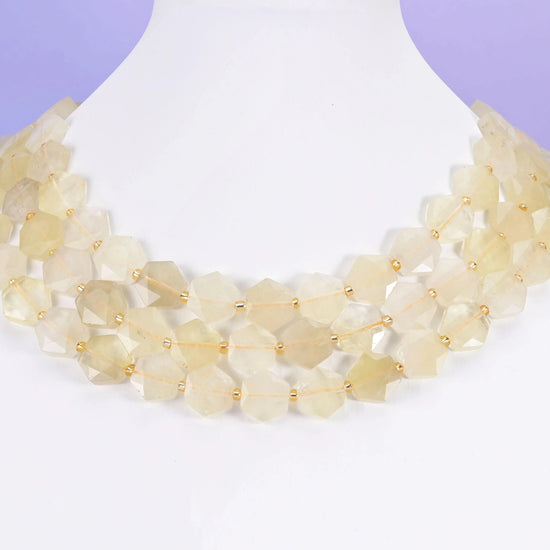 Yellow Quartz beads, flat faceted hexagon, 12mm