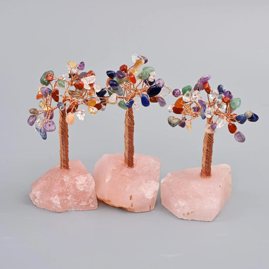 Rose quartz gemstone tree in a choice of six leaf stones including green aventurine, amethyst and citrine