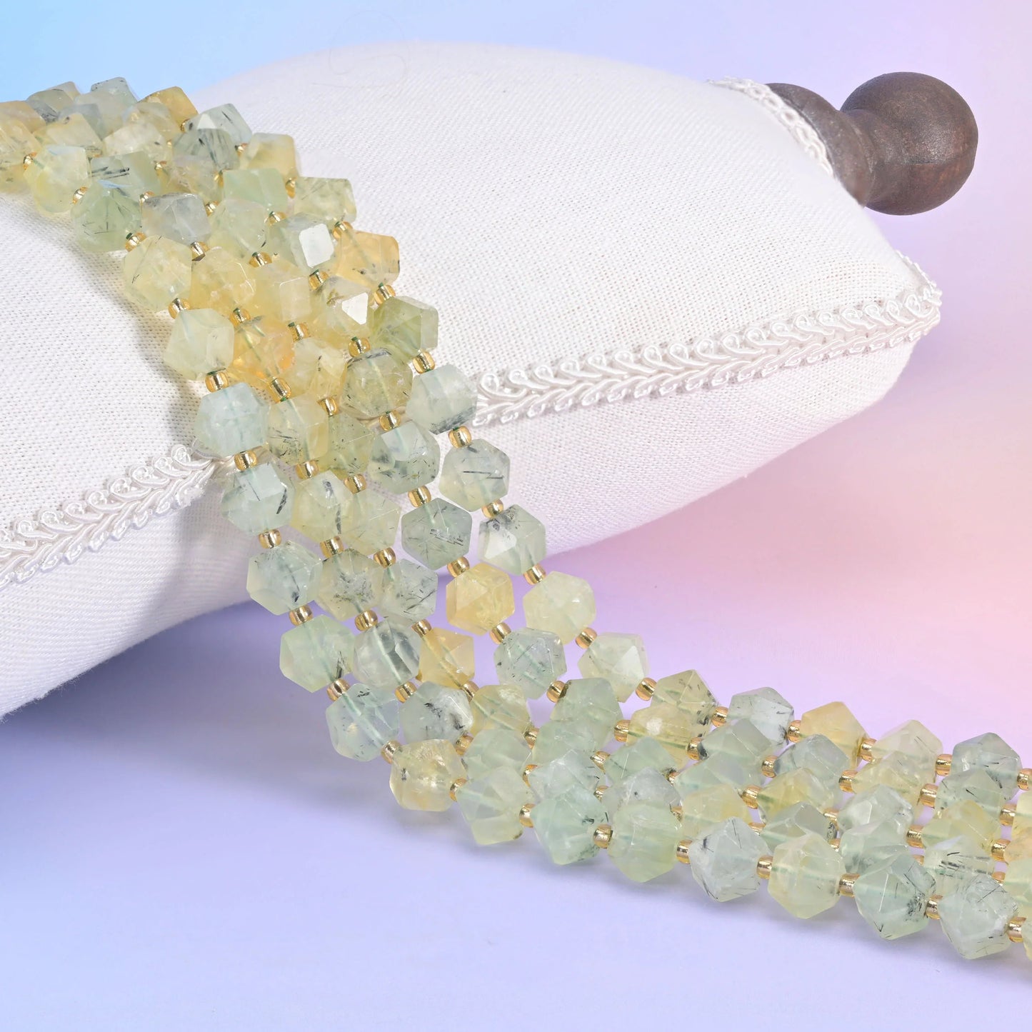 Diamond Cut Gemstone Beads, stone choices include African agate and blue aventurine.