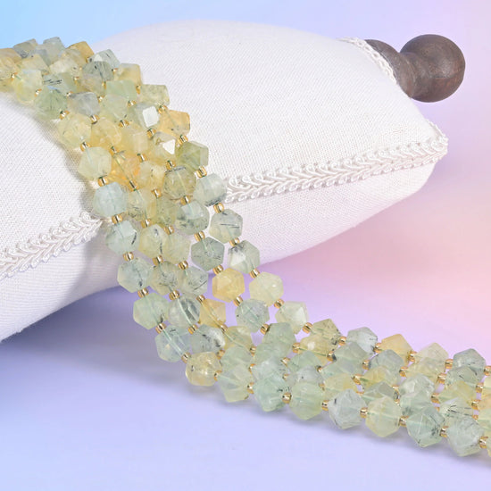 Diamond Cut Gemstone Beads, stone choices include African agate and blue aventurine.