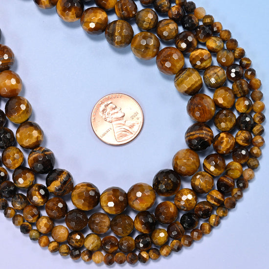 Tiger Eye Faceted Round Beads: Jewelry Making, 15 Inch Strand