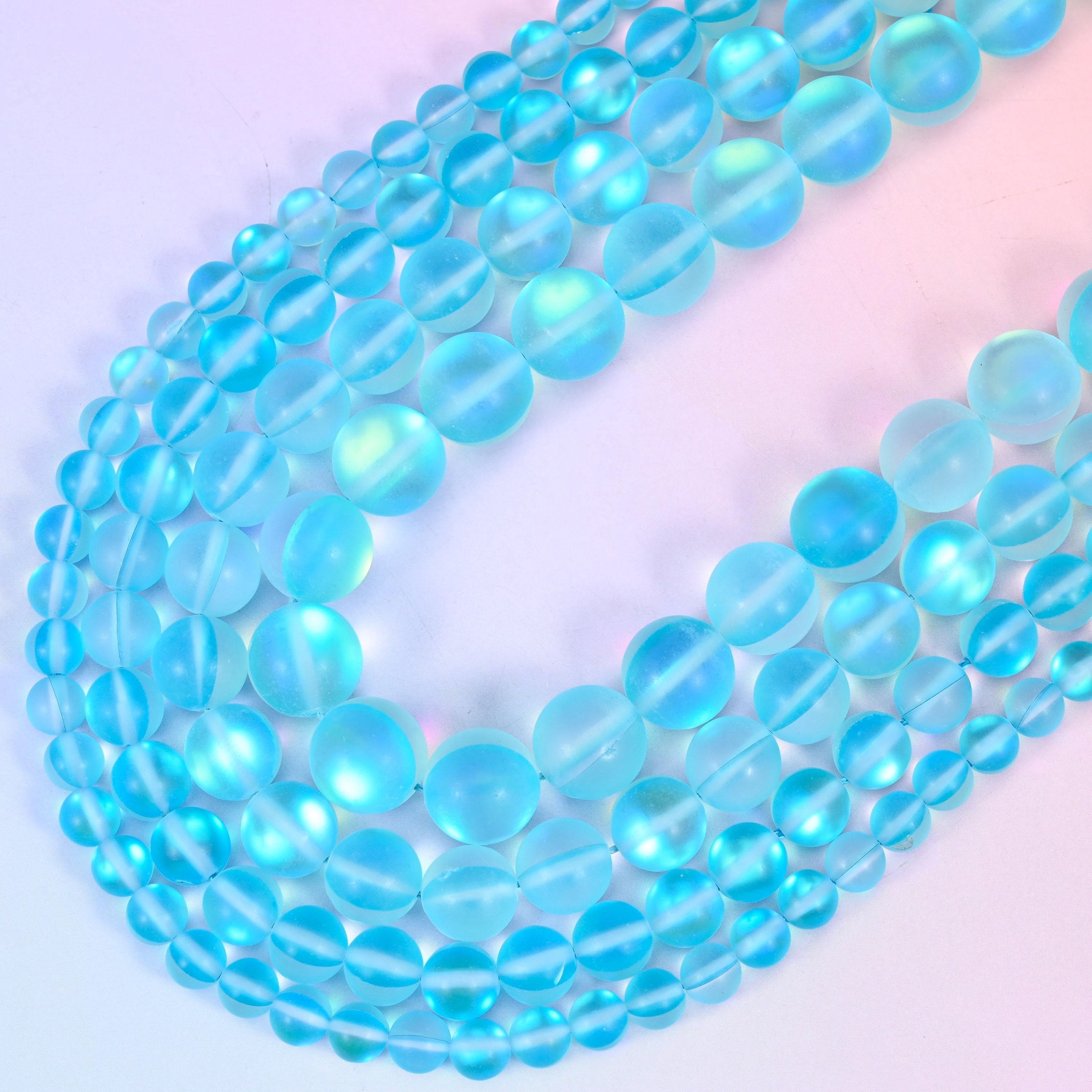 Mystic Aura Matte Light Blue Round Glass Beads, 15 inch strand