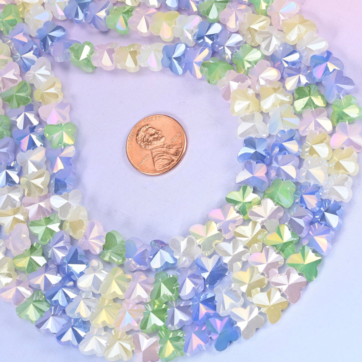 Colorful Frosted Butterfly Glass Beads 7.6x9.6mm, 47 pieces per strand