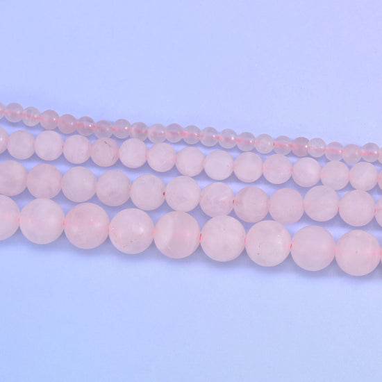 Rose quartz matte round beads, 15 inch strand