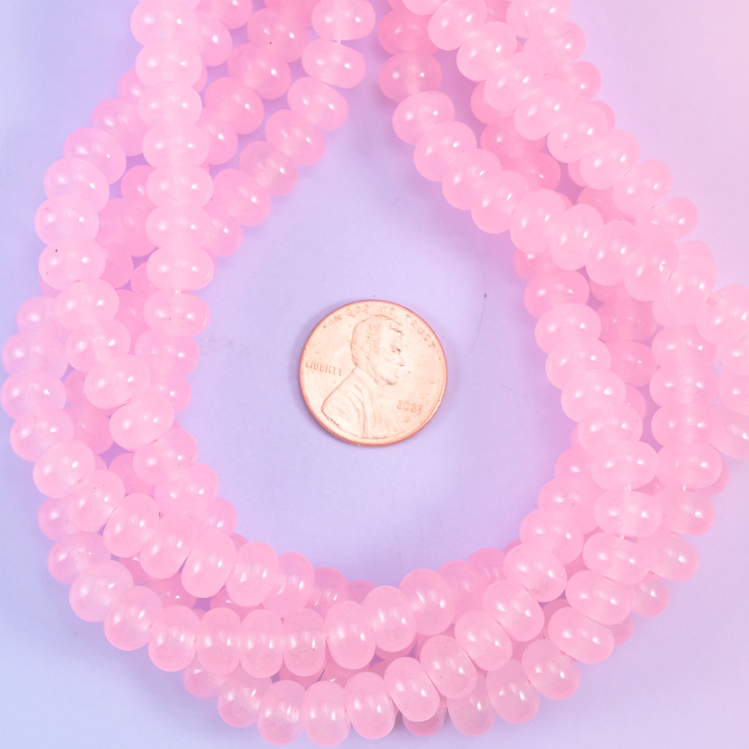 Pink Dyed Jade Smooth Rondelle Beads Jewelry Making Size 5x8mm 15" Strand