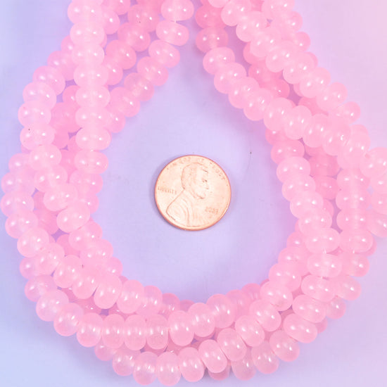 Pink Dyed Jade Smooth Rondelle Beads Jewelry Making Size 5x8mm 15" Strand