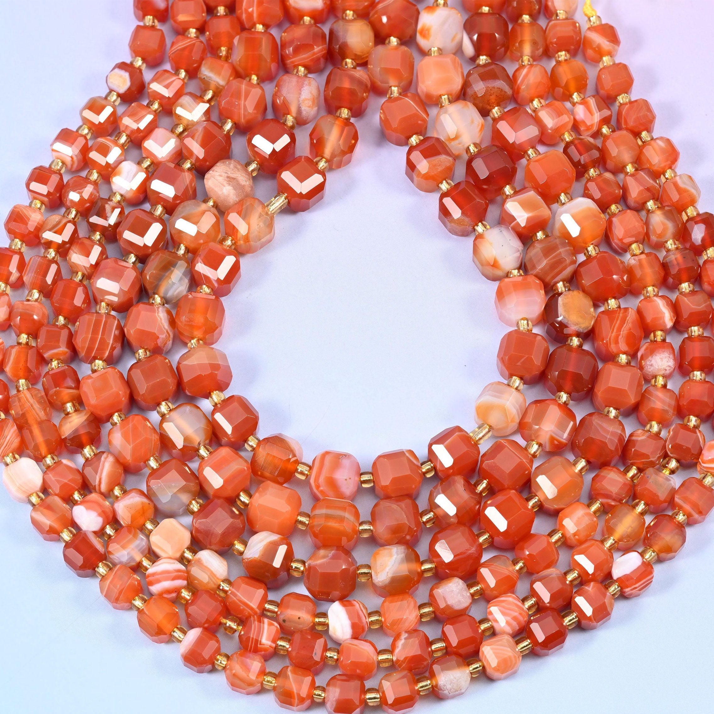 Dyed Red Stripe Agate Faceted Cube Beads, approximately 1.2mm hole