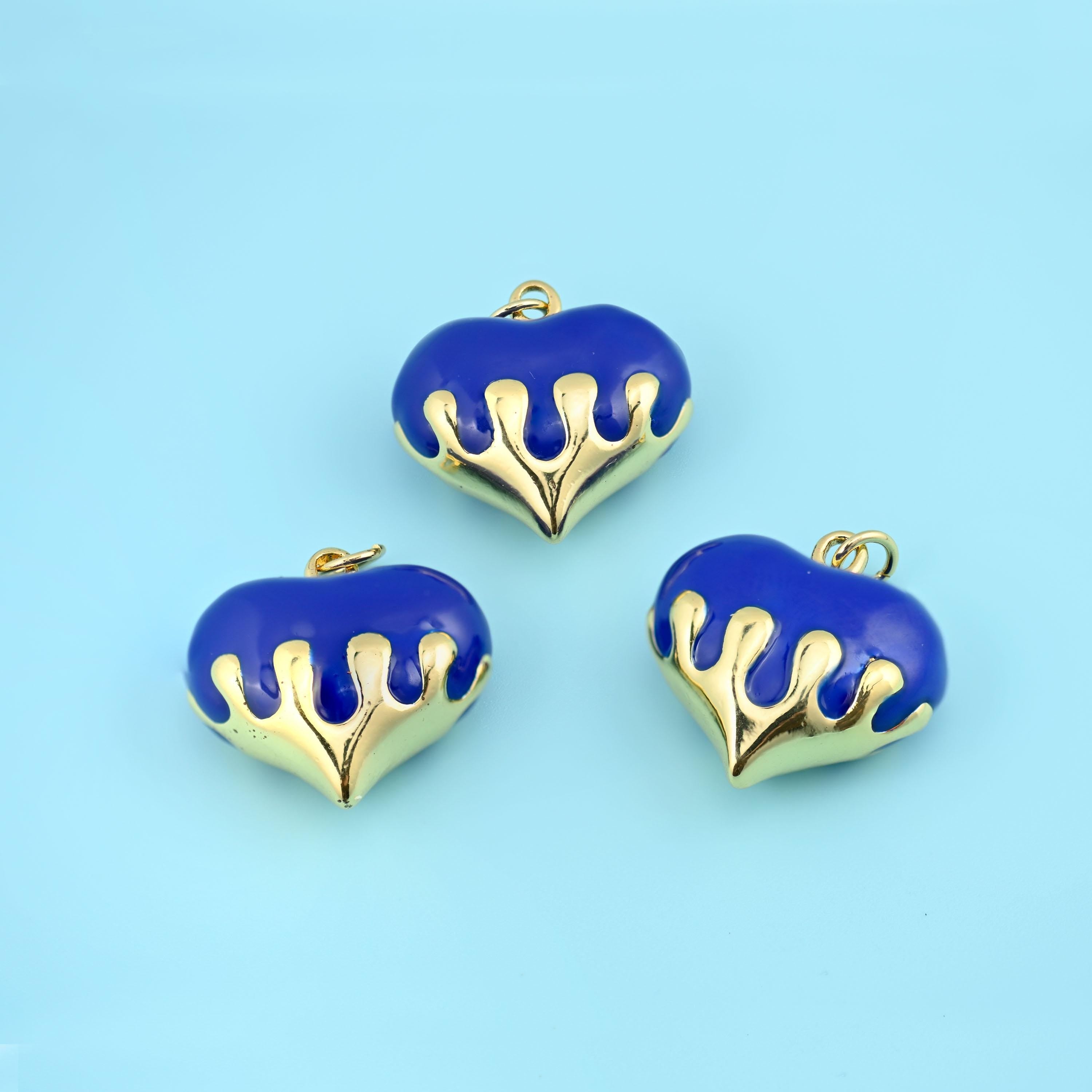 18K Gold Filled Enamel Drip Puffy Heart Pendant 20x20mm in navy, cornflower blue, dusty blue, black, white, pink, red,…