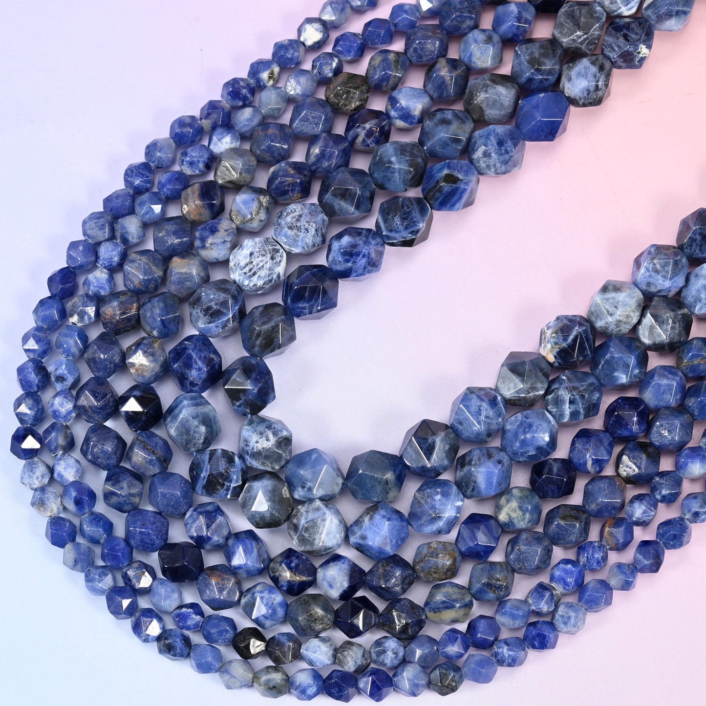 Royal Blue Sodalite Faceted Diamond Star Cut Beads 6mm 8mm 10mm, 15.5 inch strand