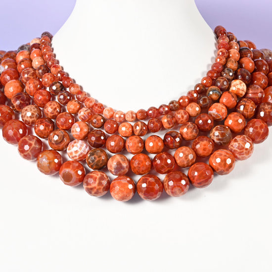 Fire Agate beads, faceted round, 6mm 8mm 10mm 12mm 14mm
