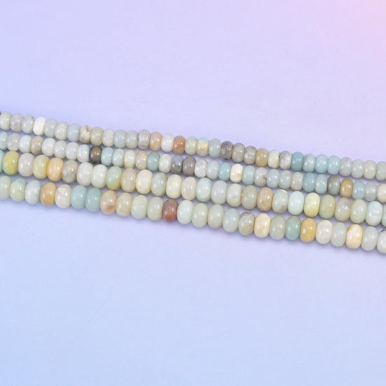 Multi-Color Amazonite rondelle beads in seafoam, cream, gray, and amber tones