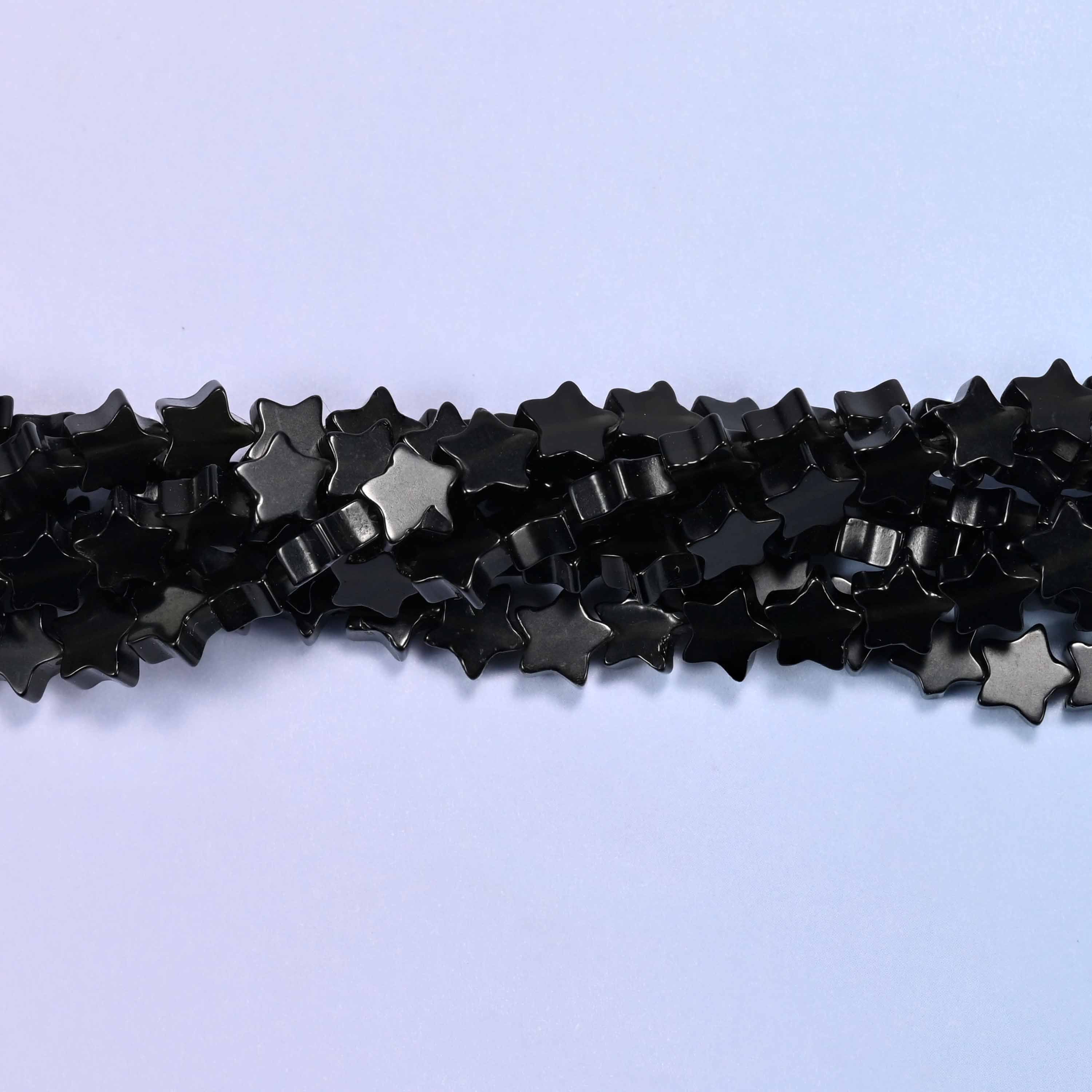 Black Obsidian Flat Star Beads: Size 6mm, Jewelry Making, 15 Inch Strand