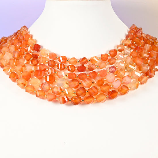 Carnelian beads, faceted spiral twist, 8mm 10mm