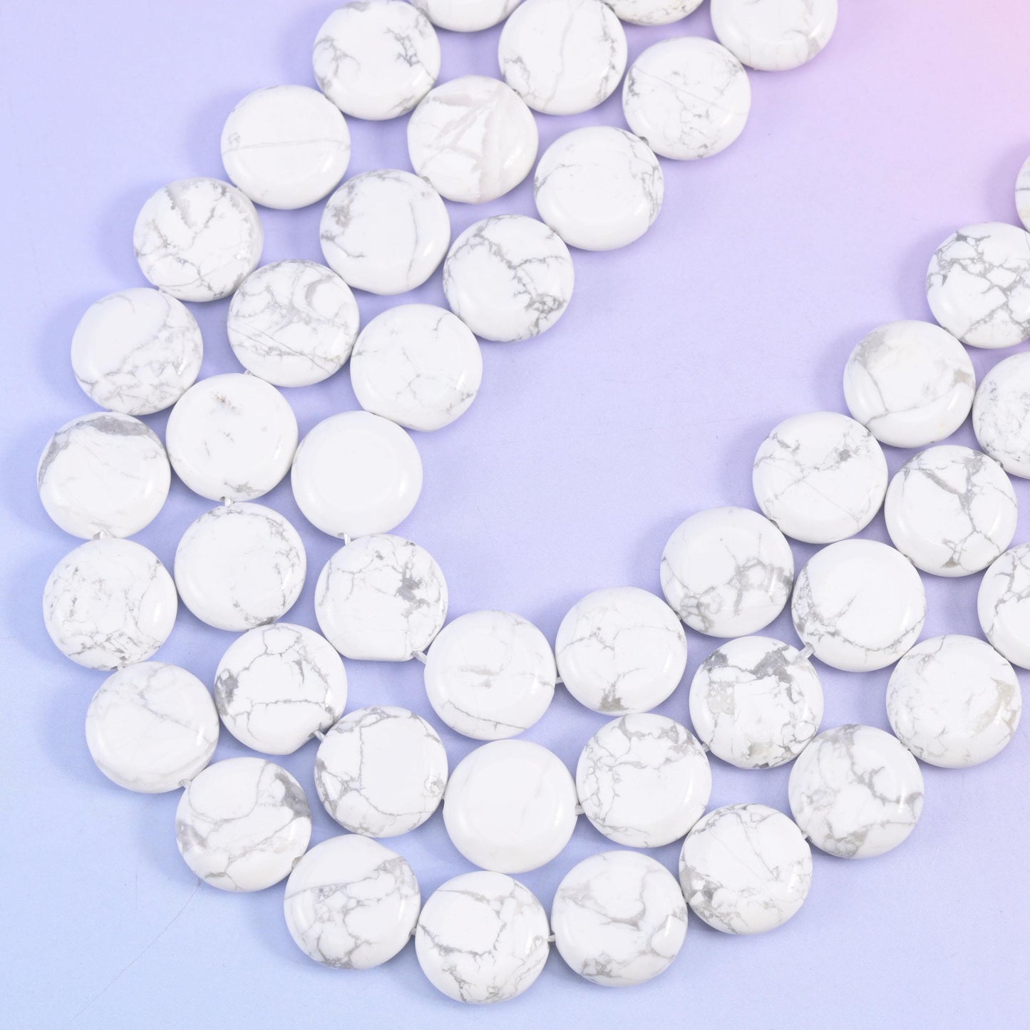 White Howlite coin beads, 1.2mm centre-drilled hole