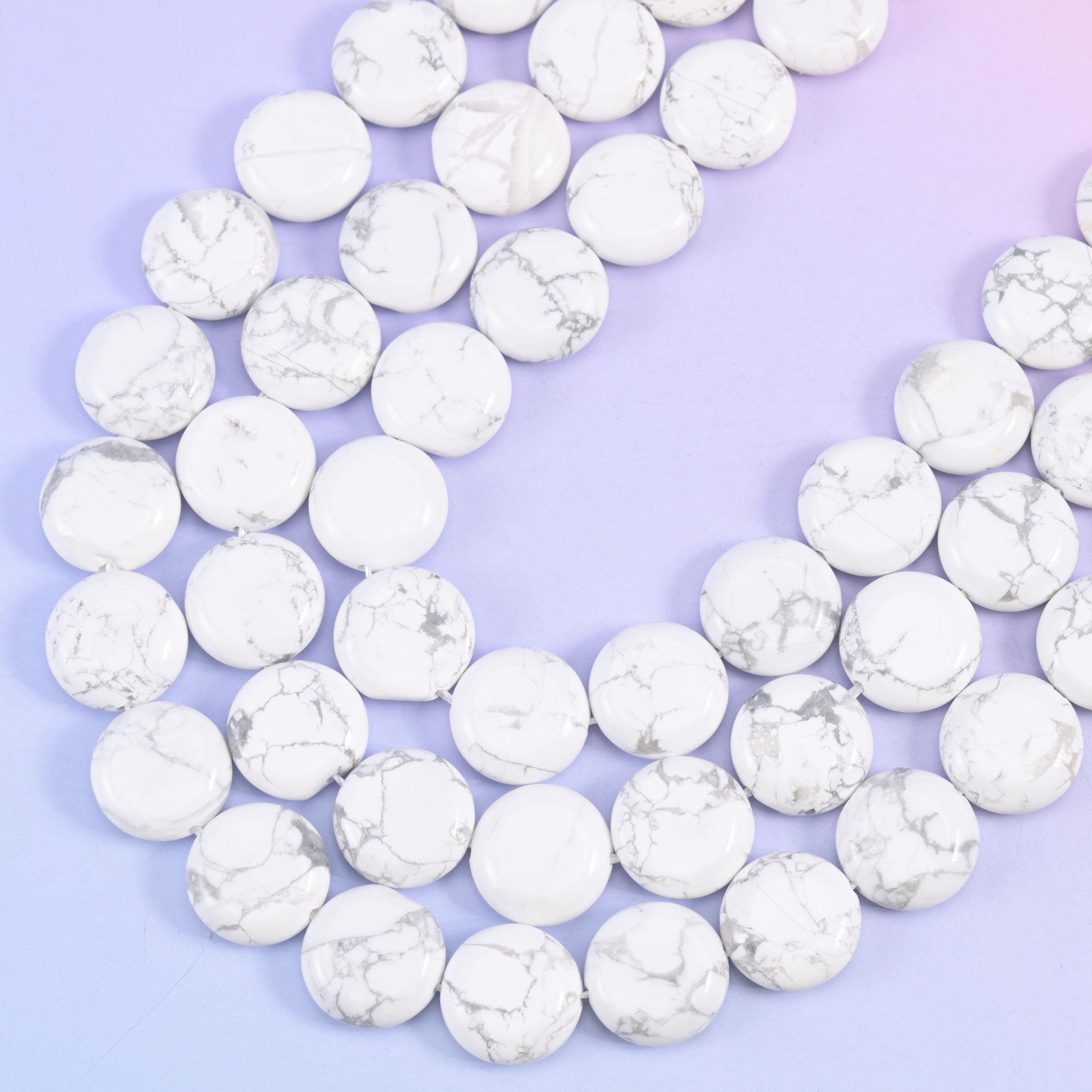 White Howlite coin beads, 1.2mm centre-drilled hole