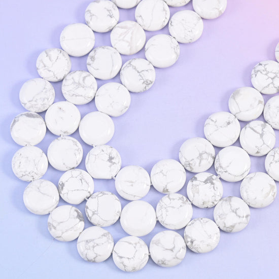 White Howlite coin beads, 1.2mm centre-drilled hole