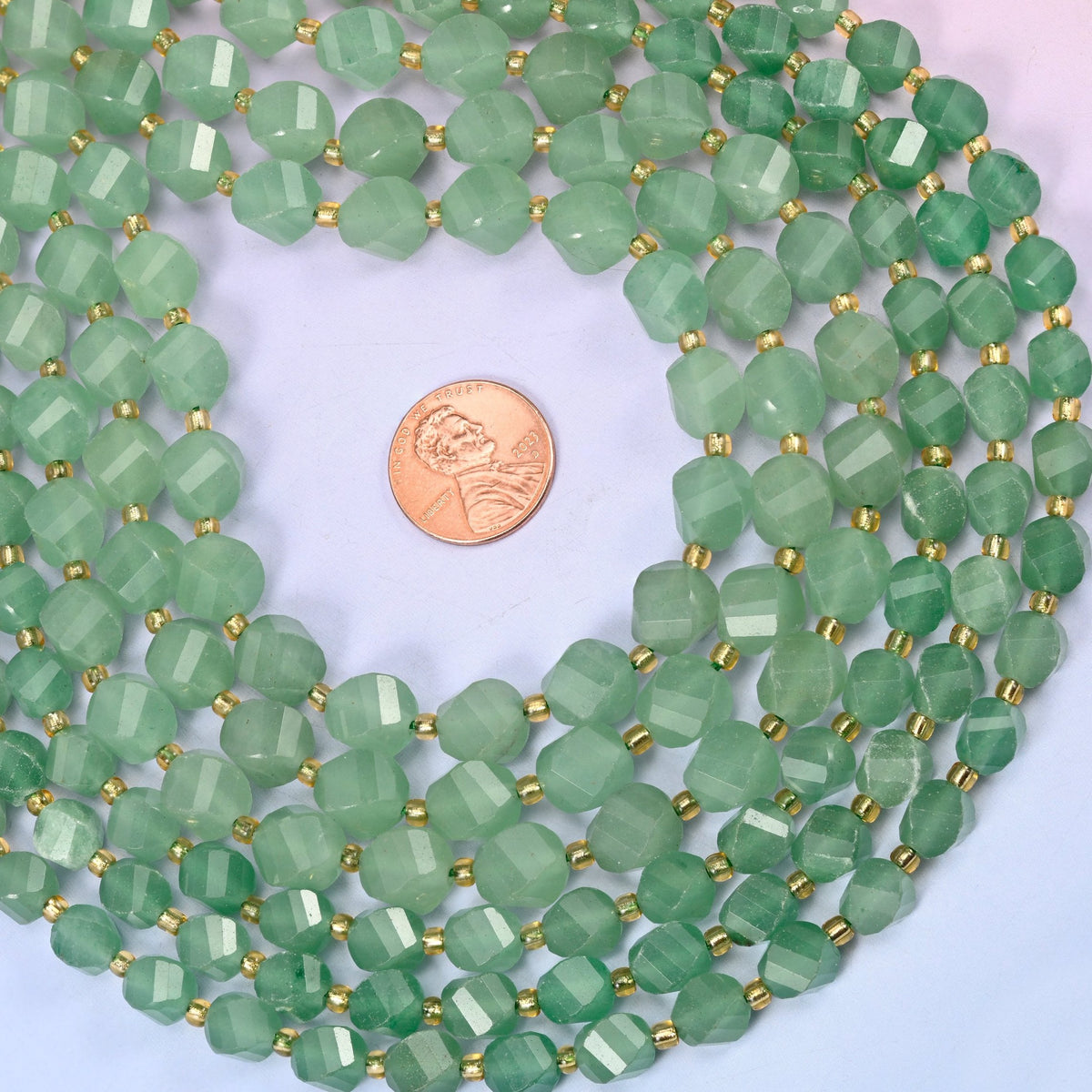 Green Aventurine Faceted Spiral Twist Beads, 8mm approximately 38 beads / 10mm approximately 31 beads