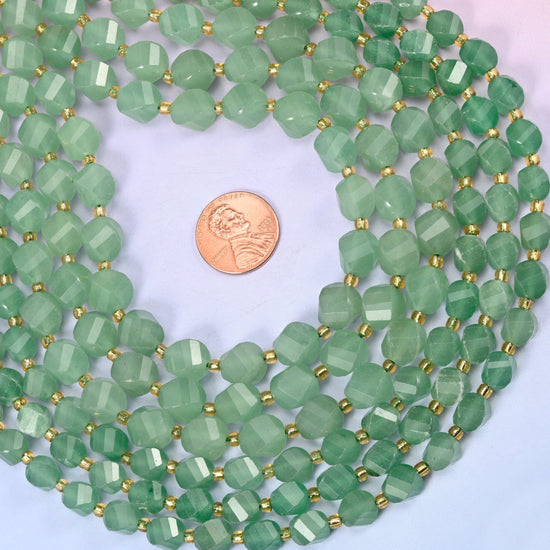 Green Aventurine Faceted Spiral Twist Beads, 8mm approximately 38 beads / 10mm approximately 31 beads