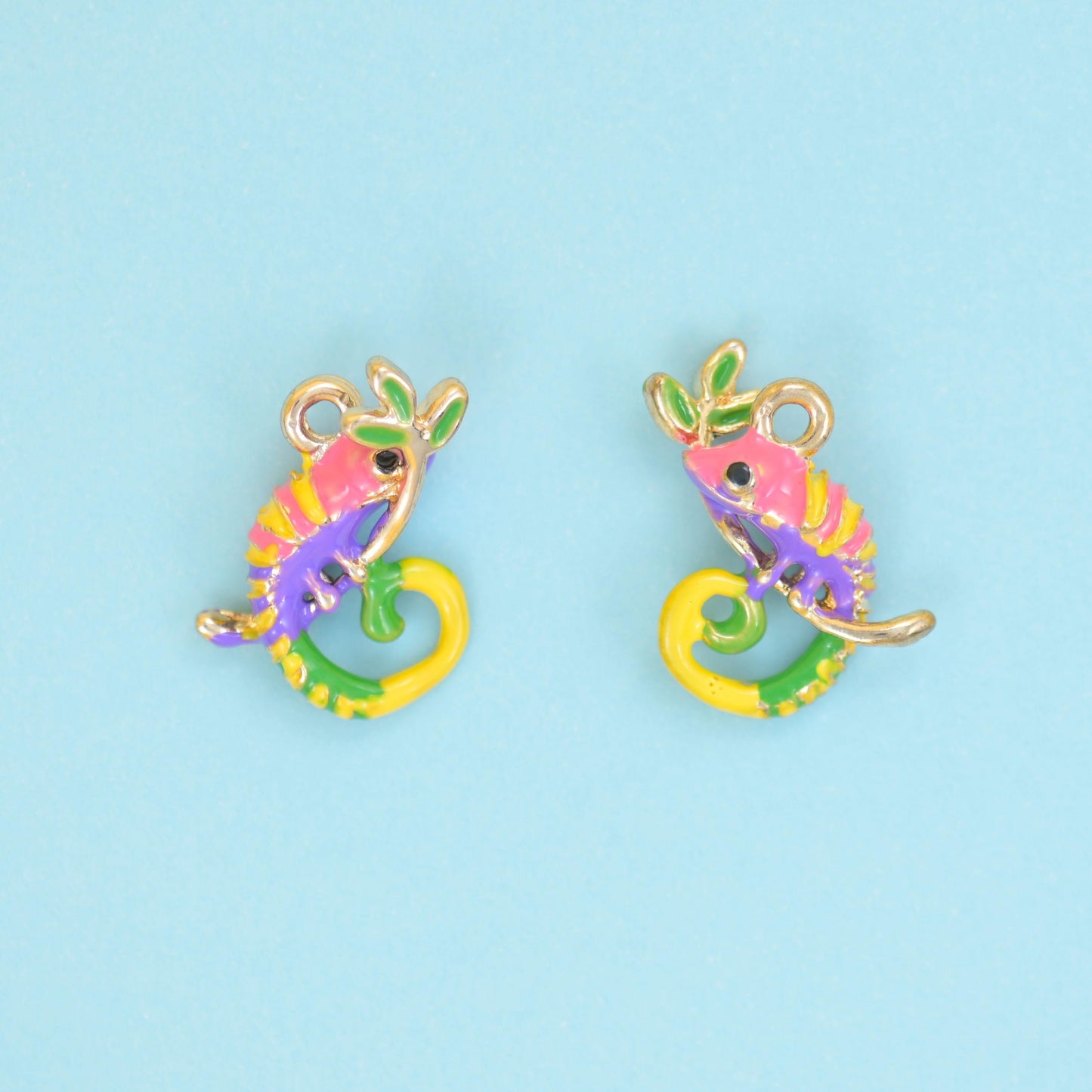 18K Gold Filled Enamel Chameleon Charms for DIY Jewelry Making Supply