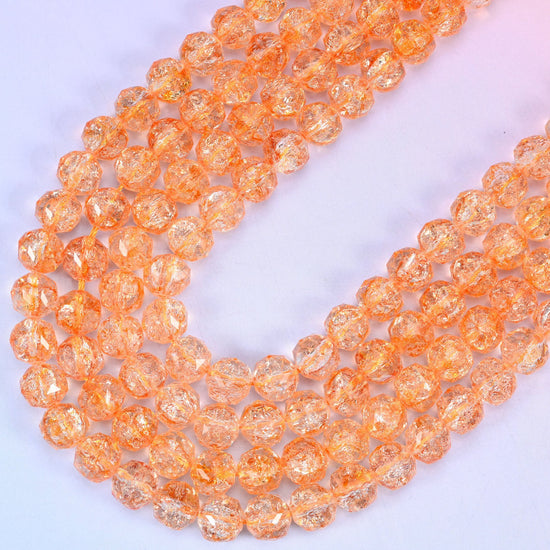 Transparent Orange Faceted Round Glass Beads, 15 inch strand