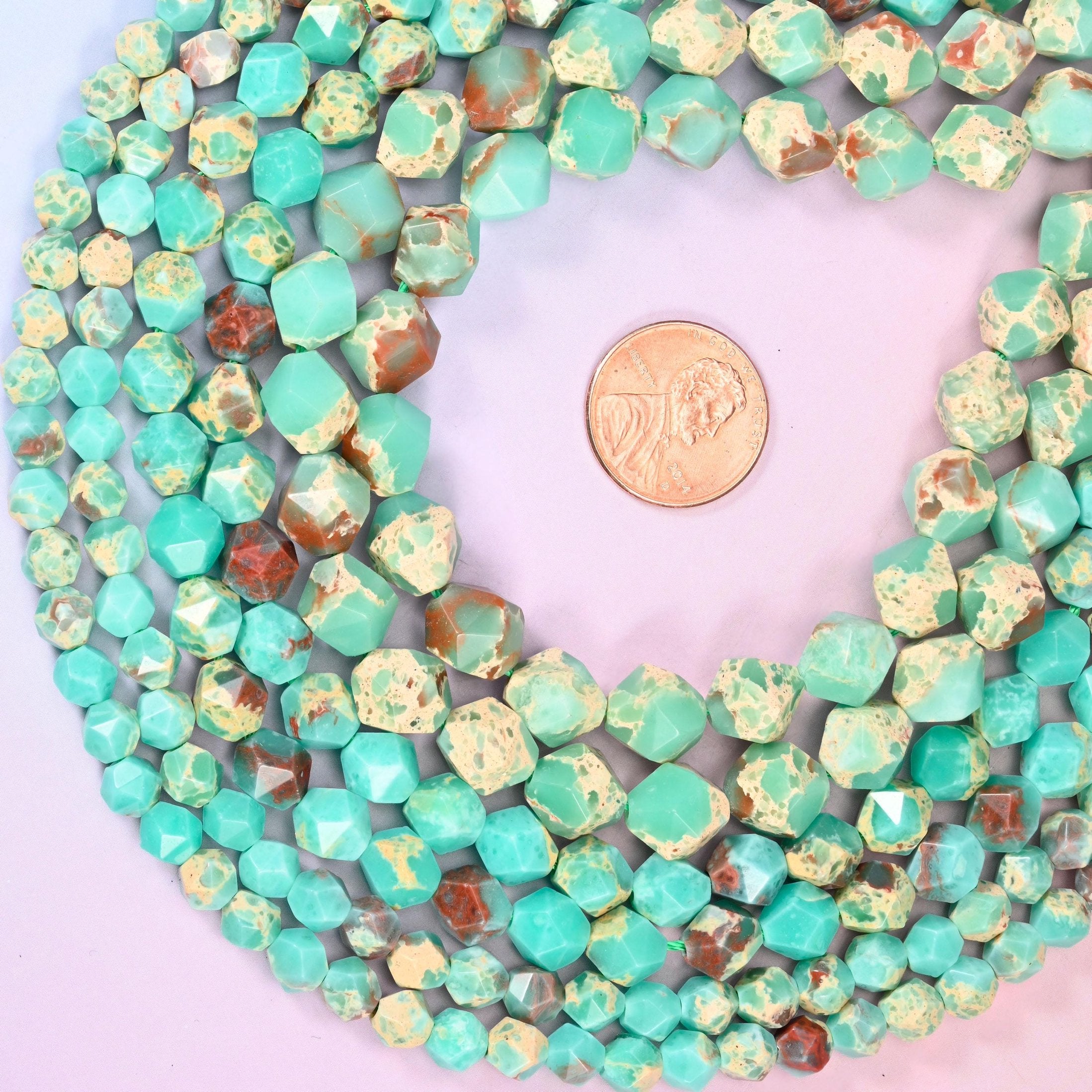 Green Shoushan Stone Faceted Diamond Star Cut Beads, sold per 15.5 inch strand