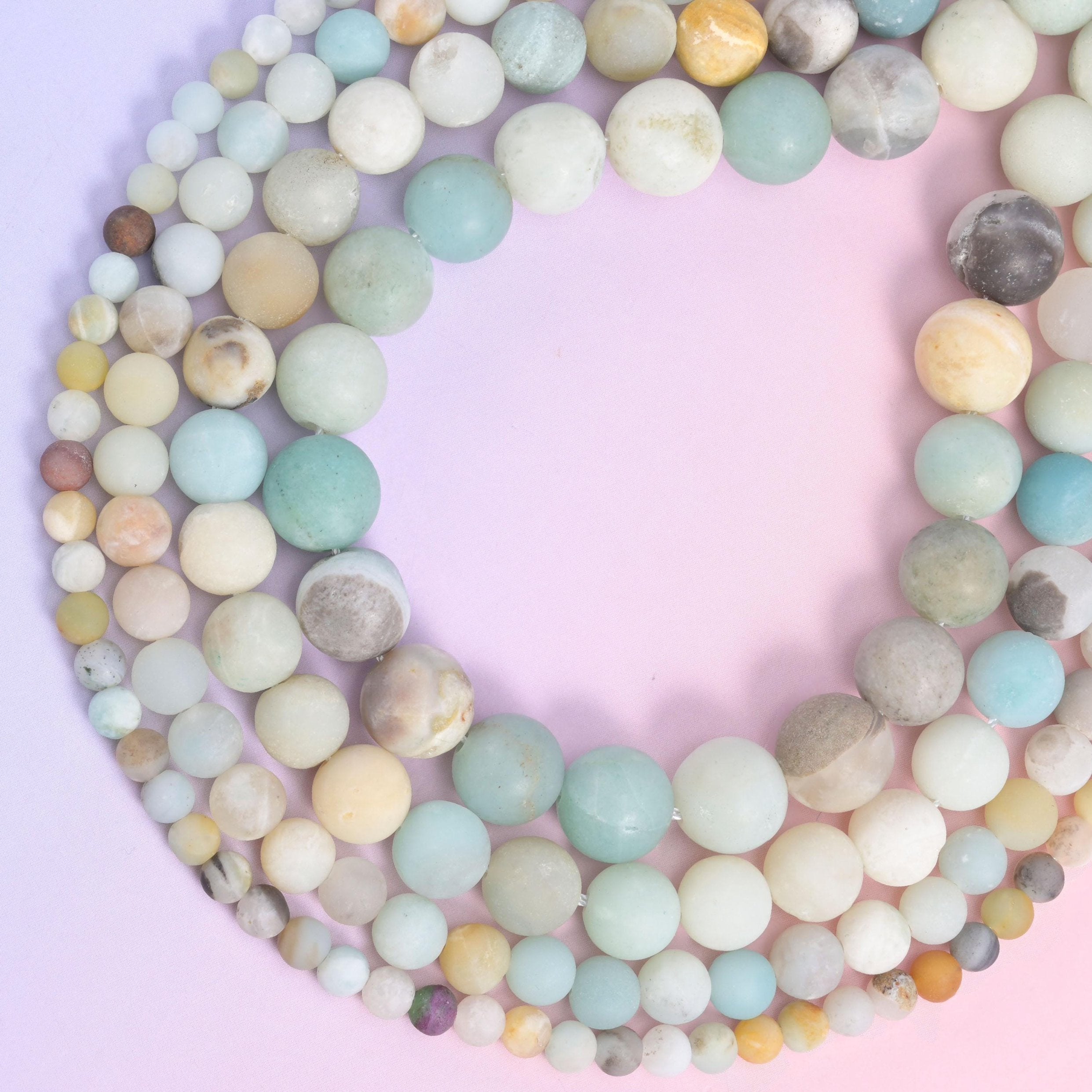 Multi-Color Amazonite Matte Round Beads, sold per 15 inch strand