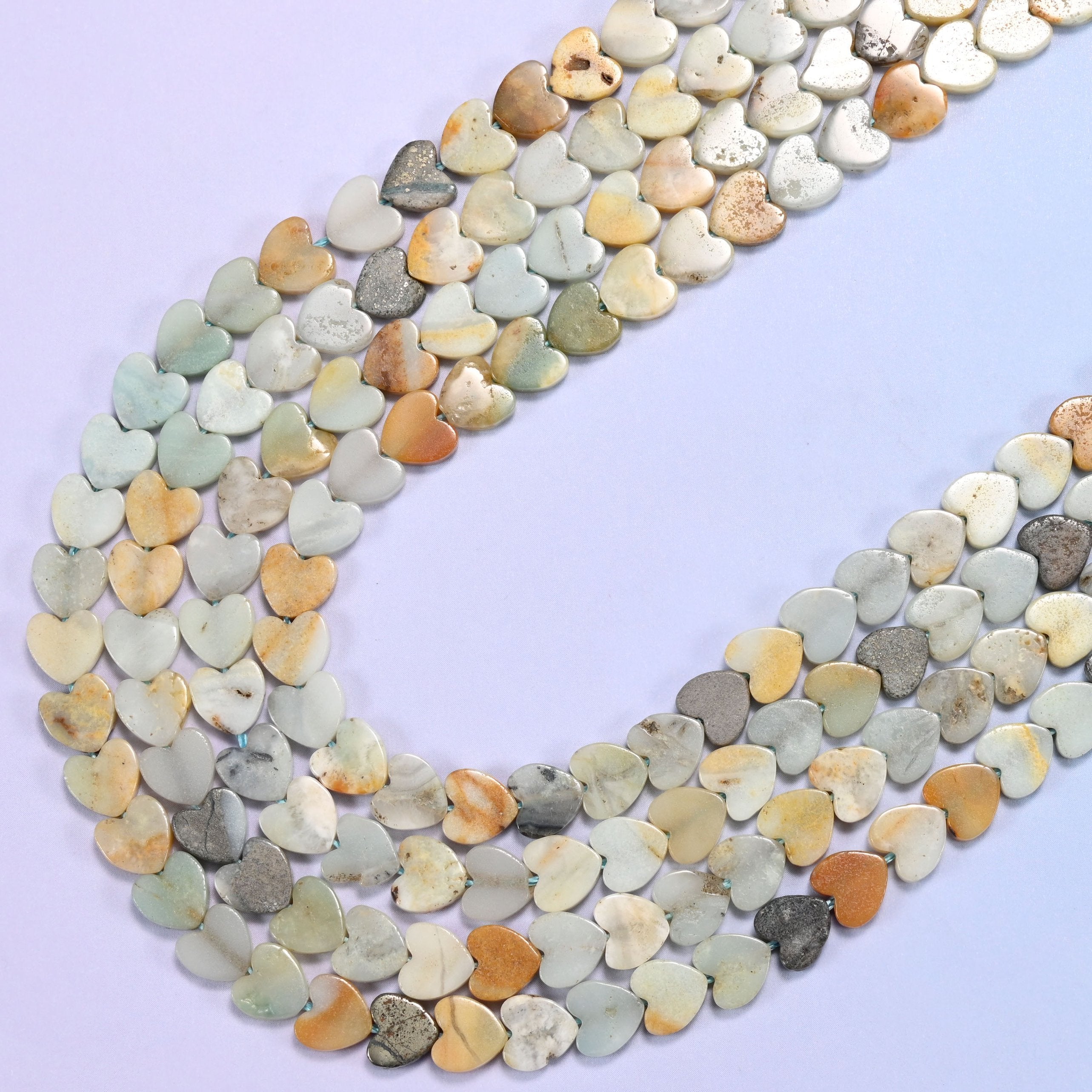 Multicolor Amazonite Flat Heart Beads, 15 inch strand
