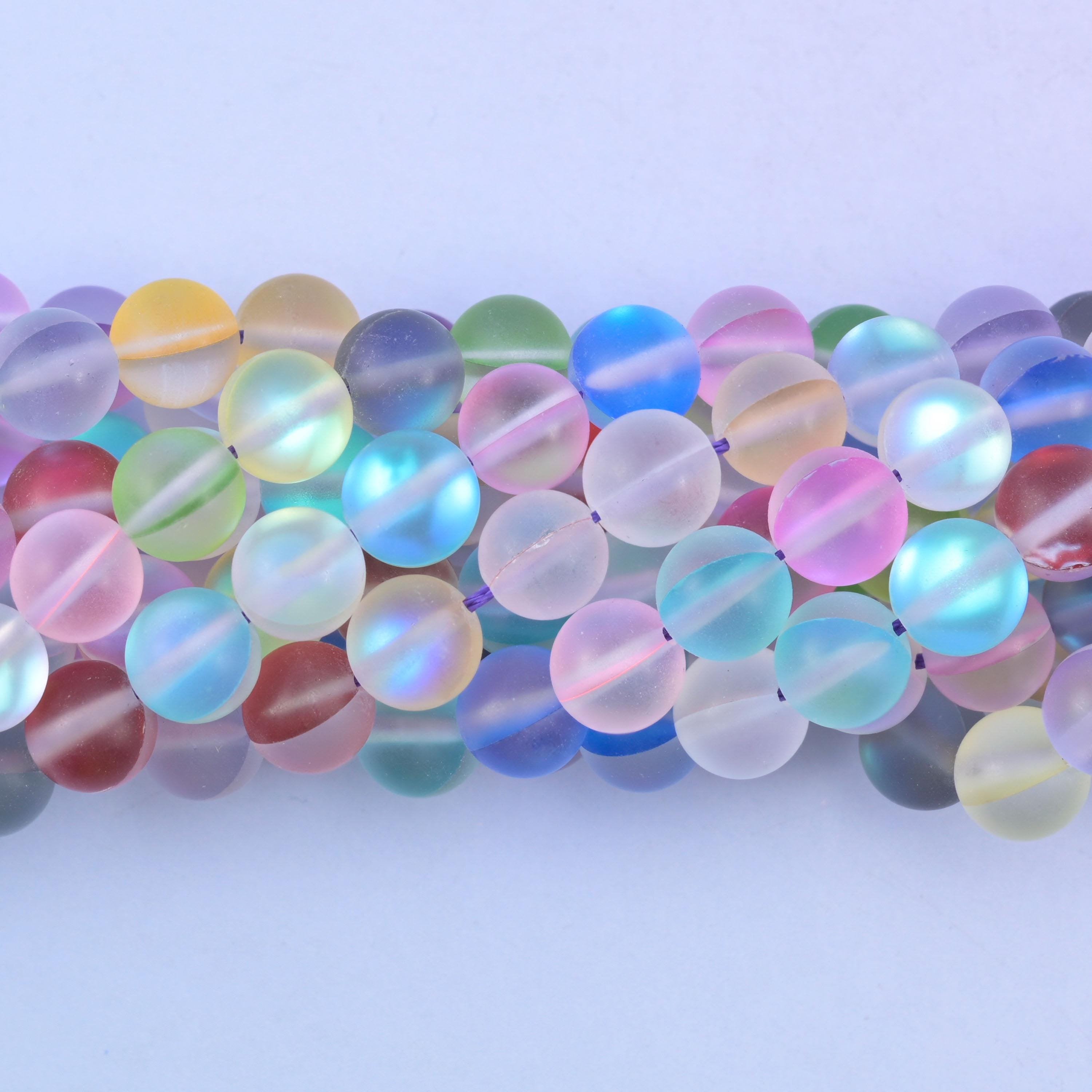 Round cut matte rainbow aura glass beads
