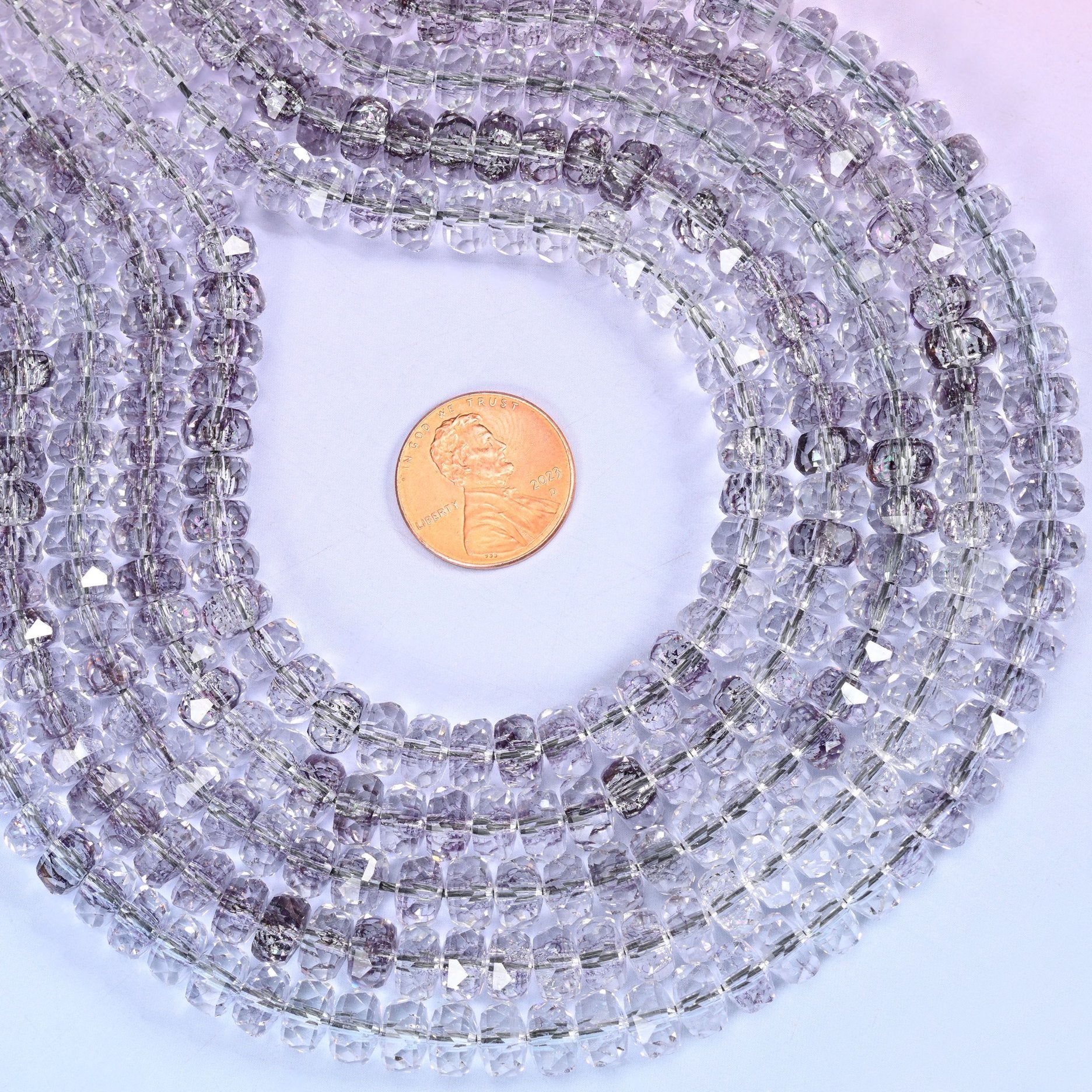 Transparent Light Purple Faceted Rondelle Glass Beads for jewelry making